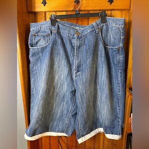 Koman Mens Denim Jean Shorts w/White Stitching and Trim at‎ Hem Sz 44 jorts